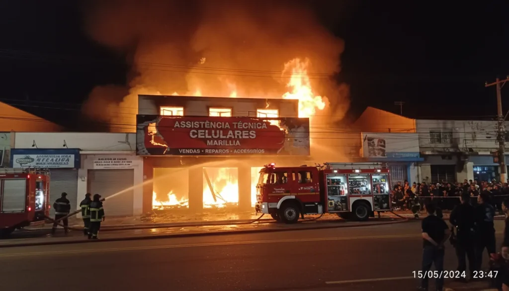 Incêndio destrói loja de conserto de celulares em Marília, SP