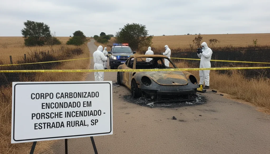 Corpo carbonizado é encontrado dentro de Porsche em chamas em Pompeia (SP)