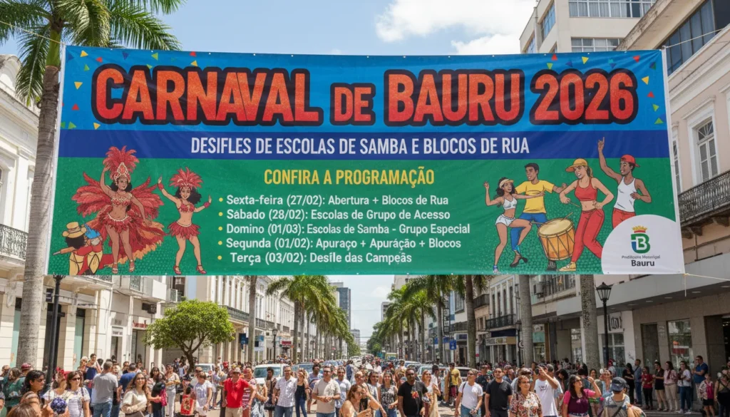 Carnaval 2026 de Bauru terá desfiles na Avenida Jorge Zaiden e apoio reforçado